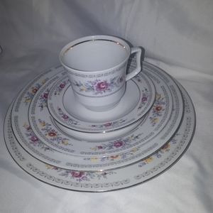 German Dinnerware Set - White and Pink Floral Vintage